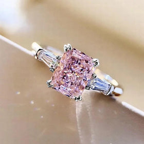 MyClosetAid Elegant Pink Cubic Zirconia Ring with Silver Band