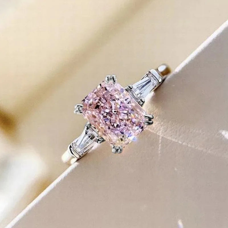 MyClosetAid Elegant Pink Cubic Zirconia Ring with Silver Band