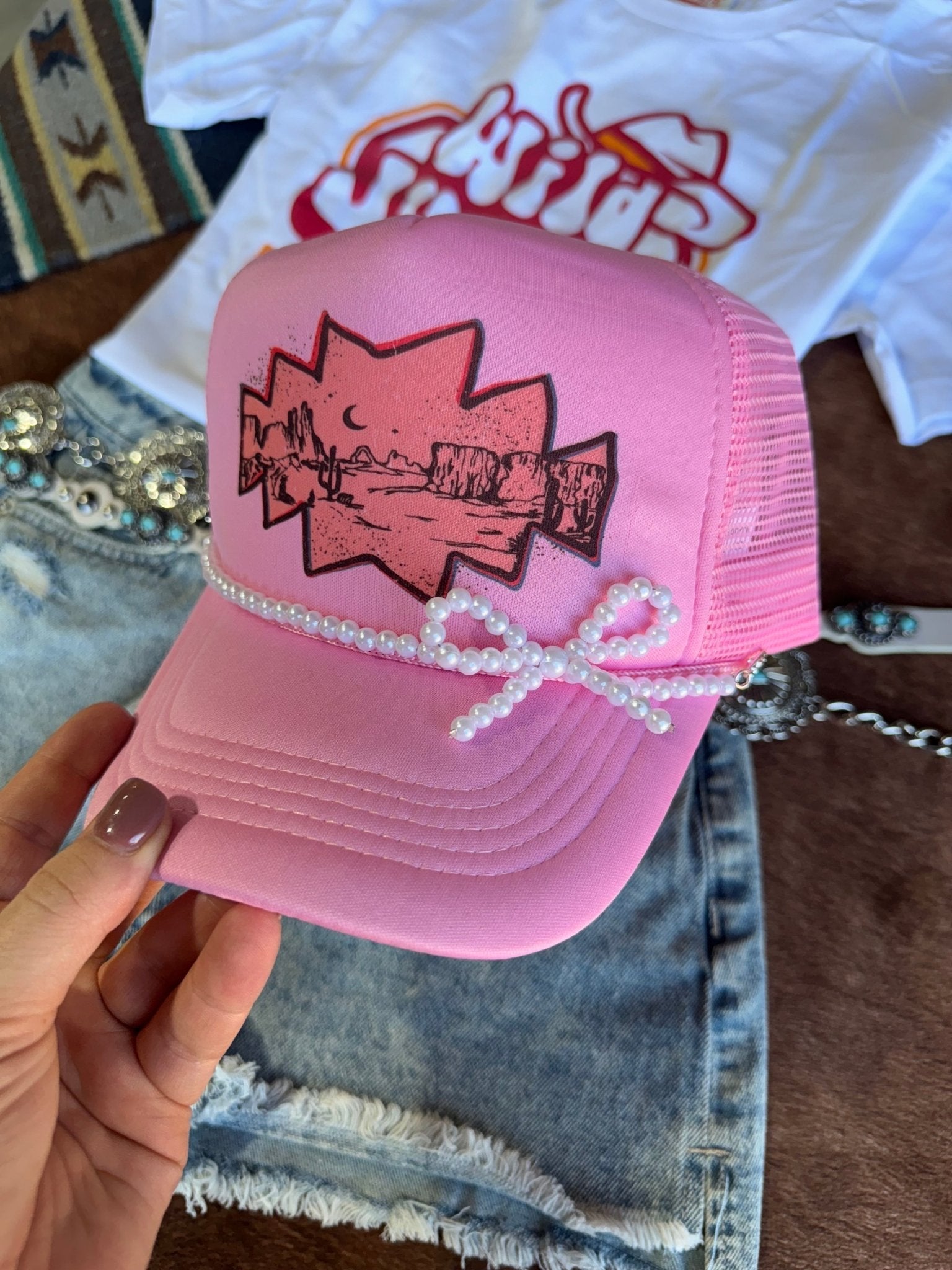 Wild Junkie Pink Desert Trucker Hat — main product shot