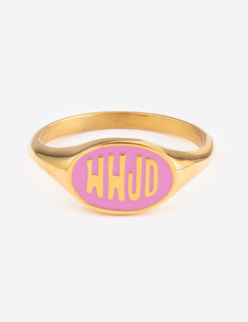 Elevated Faith Pink Enamel WWJD Ring — main product shot