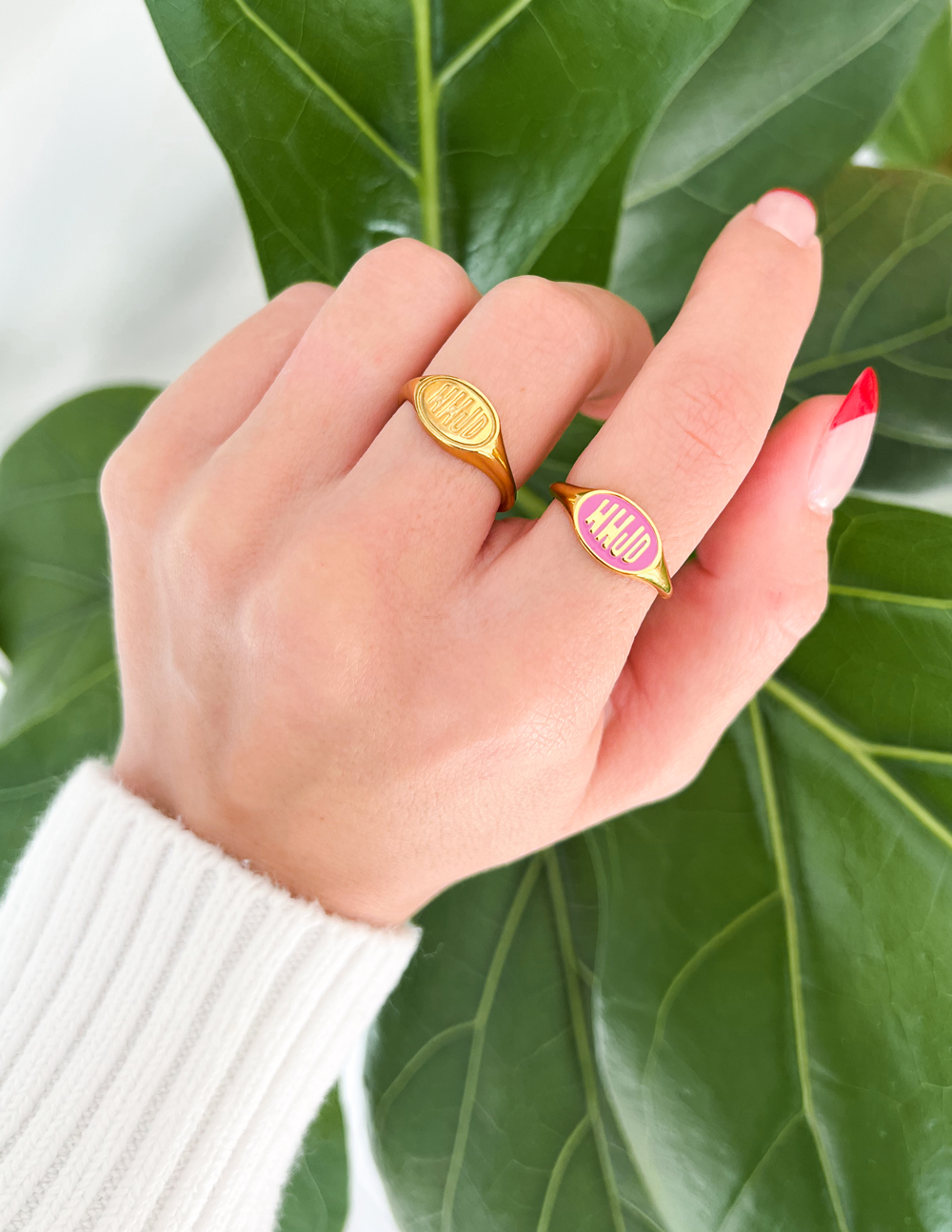 Elevated Faith Pink Enamel WWJD Ring — lifestyle context
