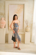 WONENA Pink Haley Beach Hand Dyed Sarong in Retro Blue — main product shot
