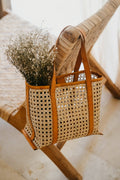 WONENA Pink Haley Magnolia Handmade Cane Woven and Leather Tote — main product shot