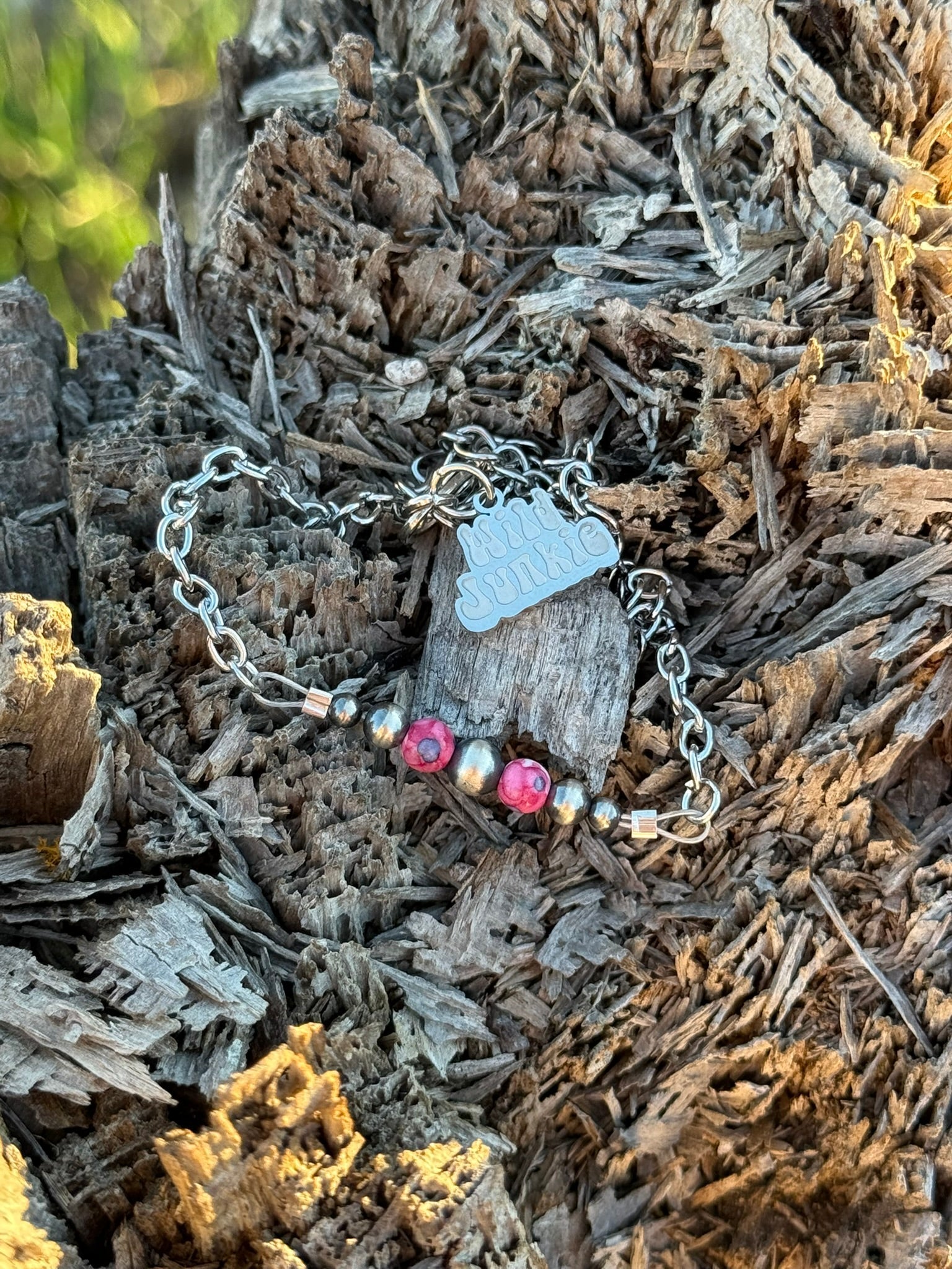 Wild Junkie Pink Mosaic Beaded Chain Bracelet — main product shot