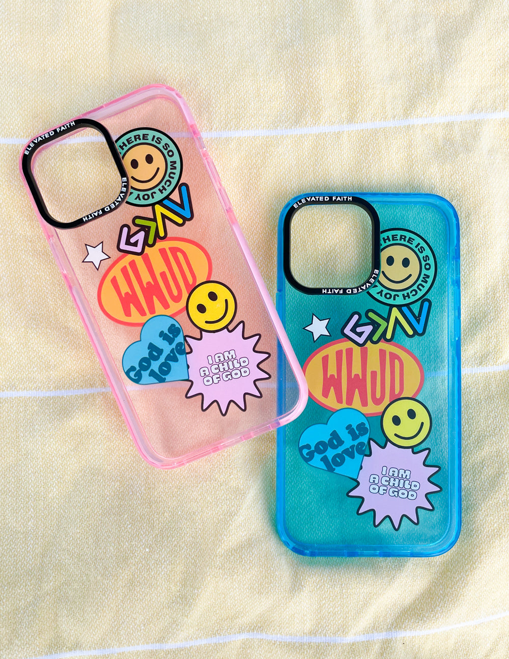 Elevated Faith Pink Sticker Collage Phone Case — side view