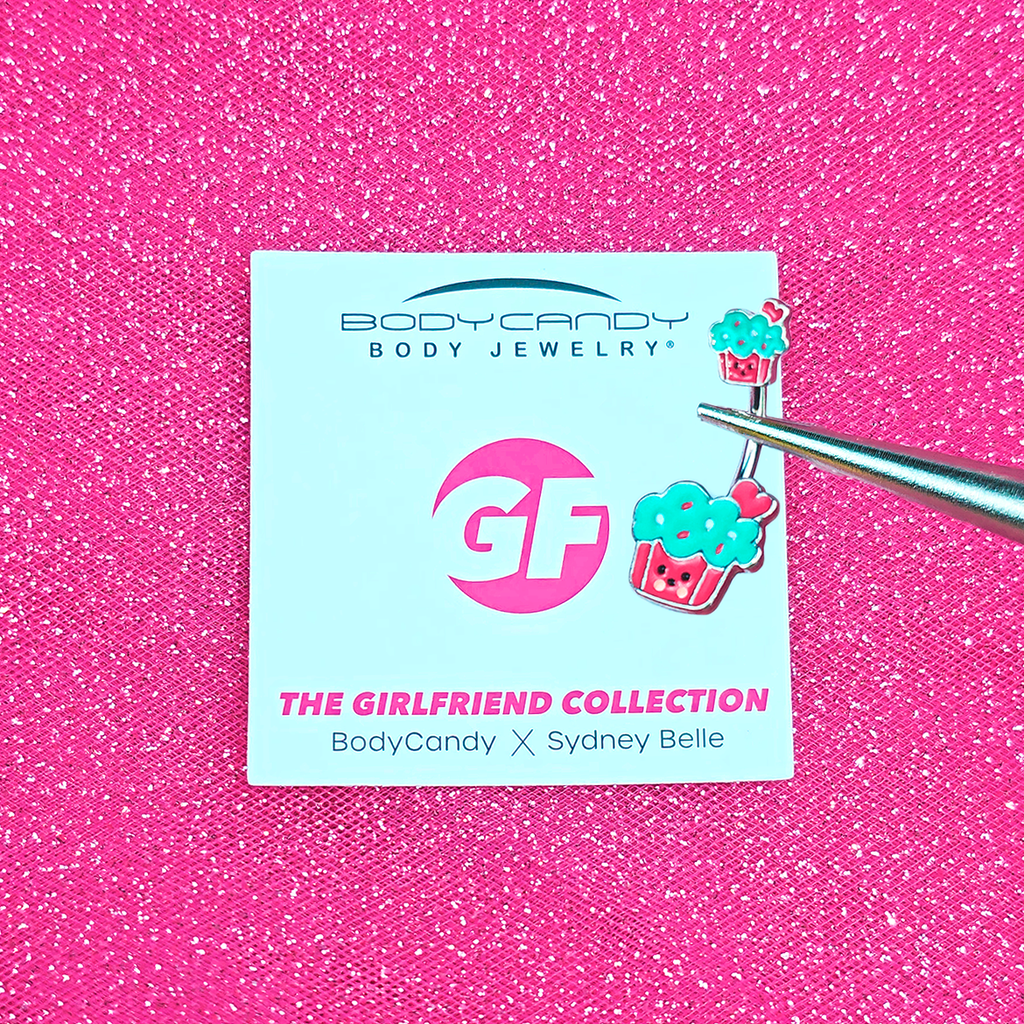 BodyCandy Sydney Belle Girlfriend Collection Sweet Happy Cupcake Pink Blue Double Mount Belly Ring — lifestyle context