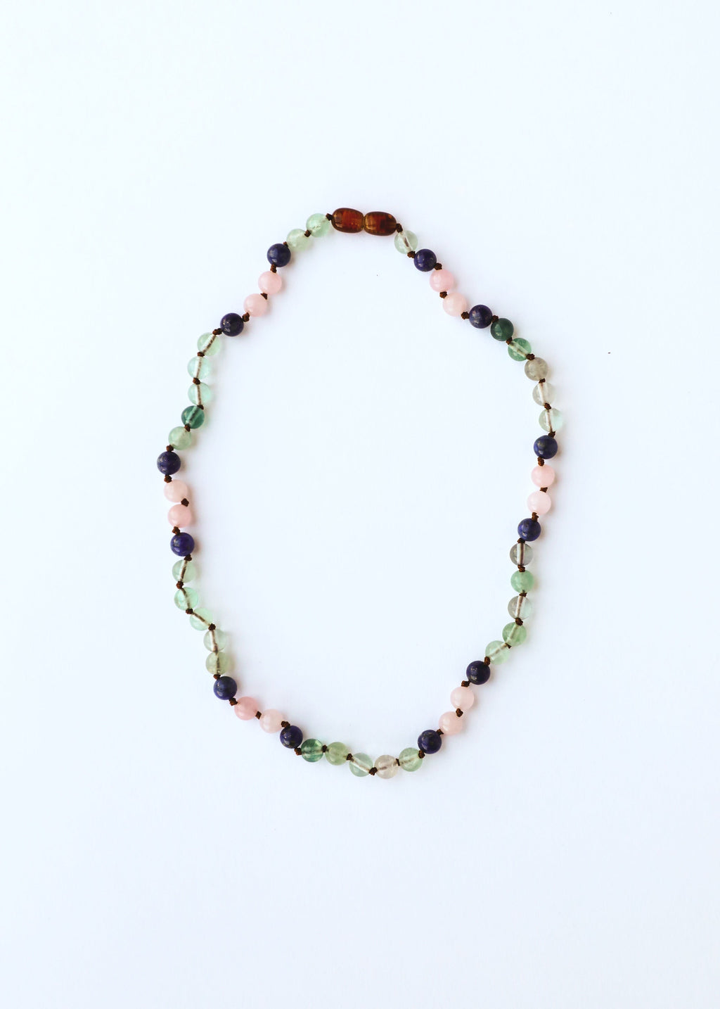 CanyonLeaf Fluorite + Lapis Lazuli + Rose Quartz || Gemstone Necklace — side view