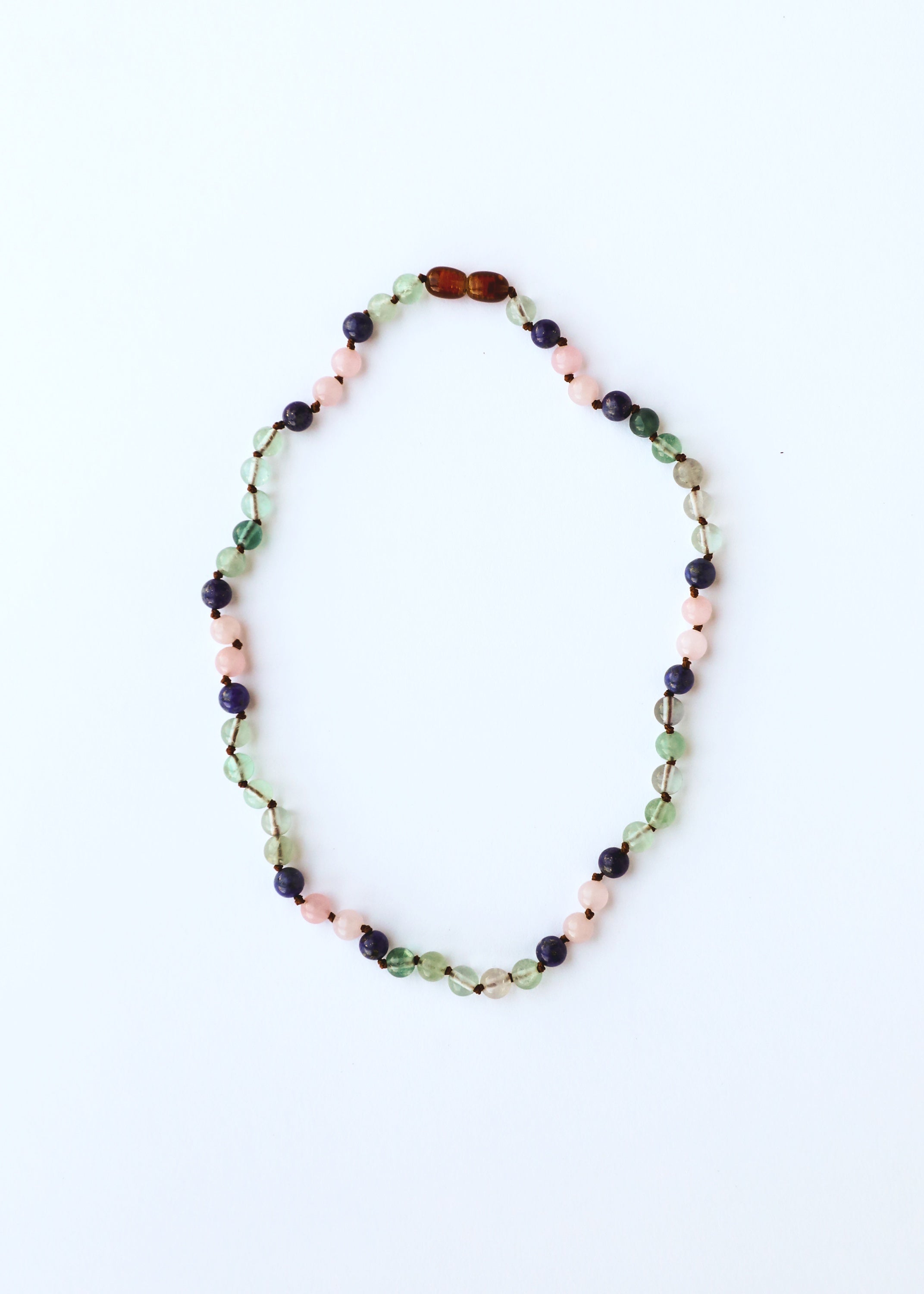 CanyonLeaf Fluorite + Lapis Lazuli + Rose Quartz || Gemstone Necklace — side view
