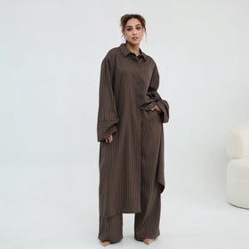 Pinstripe Oversized Shirt & Wide-Leg Trouser Set(MS452)