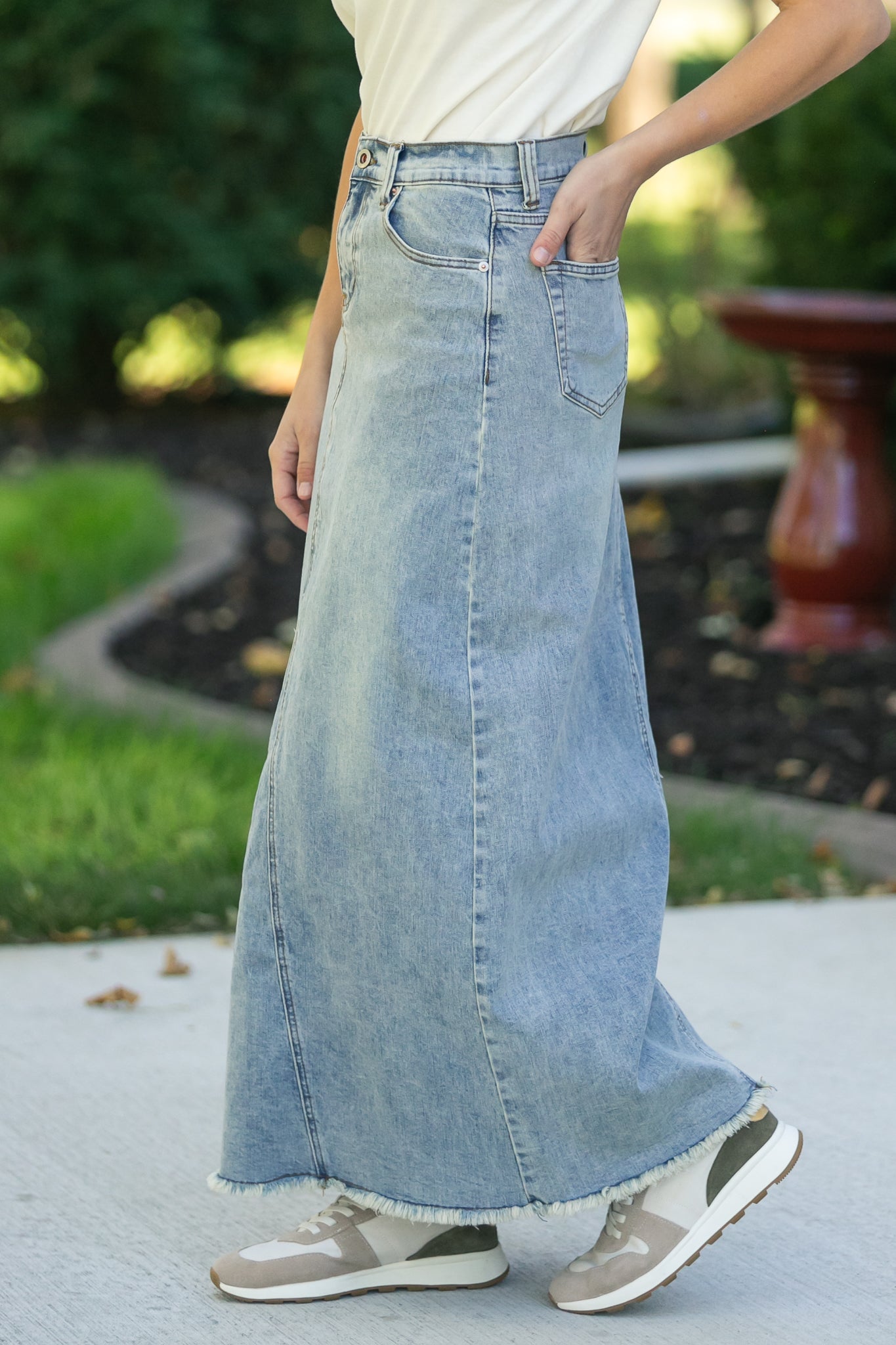 Inherit Co. Piper A-line Long Denim Maxi Skirt - FINAL SALE — comparison shot