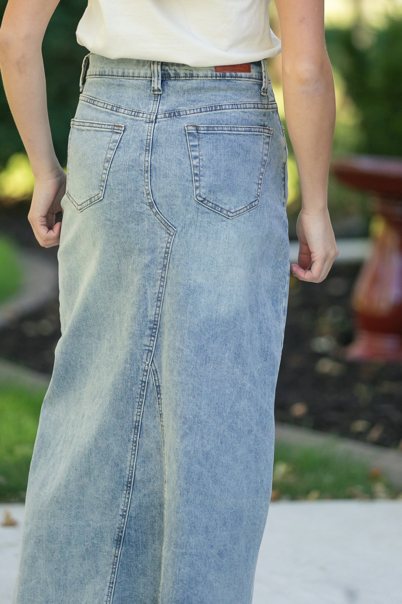 Inherit Co. Piper A-line Long Denim Maxi Skirt - FINAL SALE — fabric or material detail