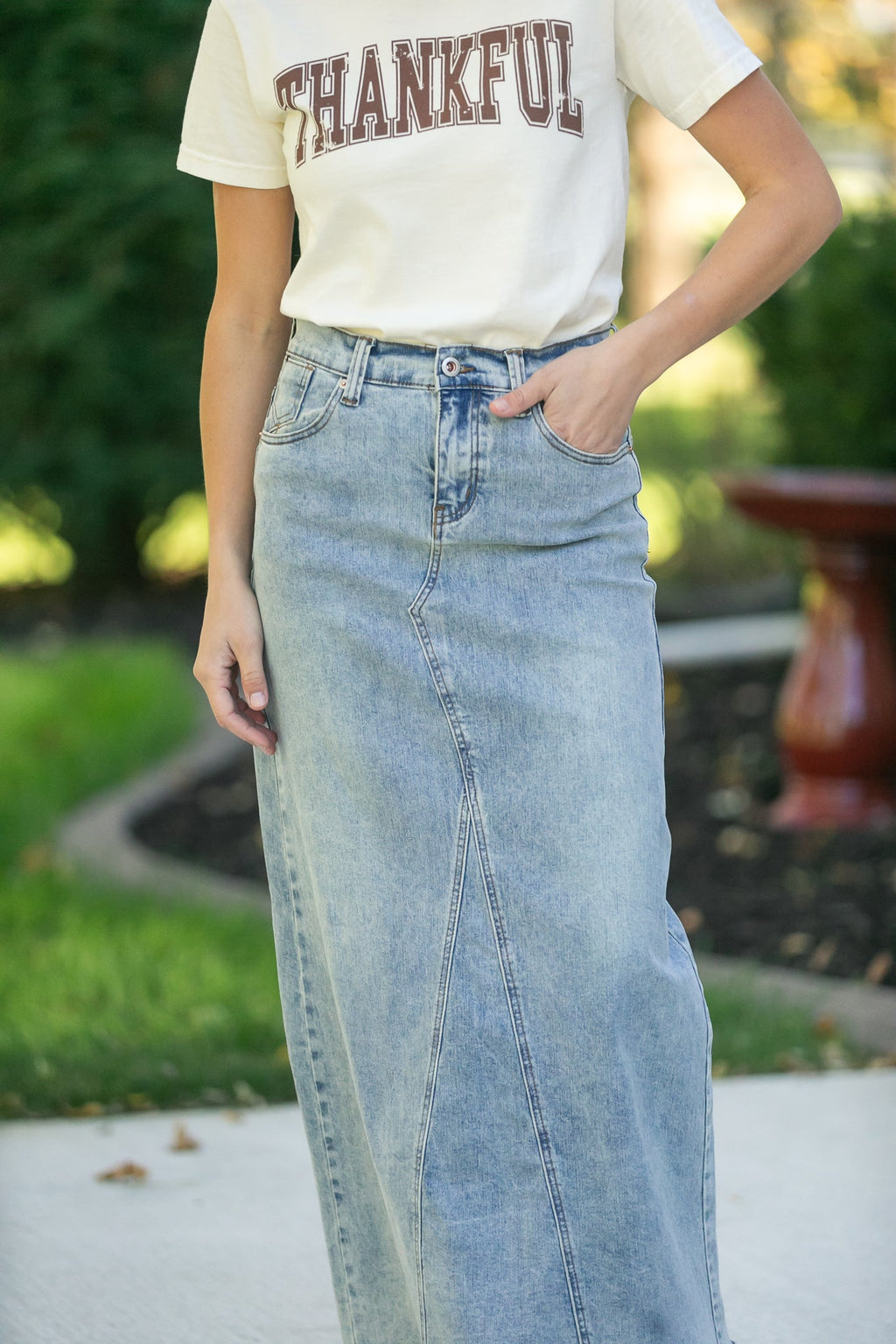Inherit Co. Piper A-line Long Denim Maxi Skirt - FINAL SALE — color detail