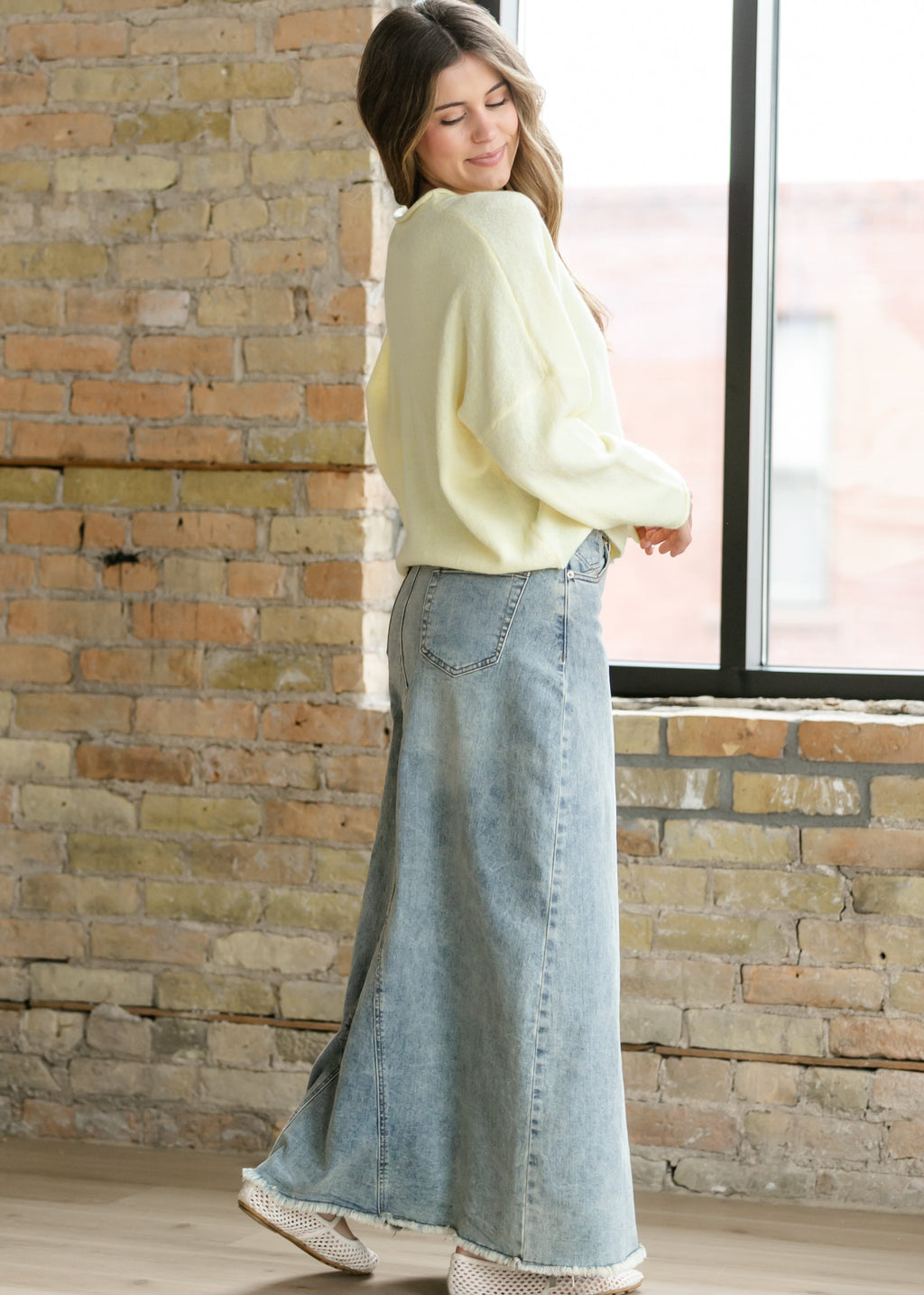 Inherit Co. Piper A-line Long Denim Maxi Skirt - FINAL SALE — back view