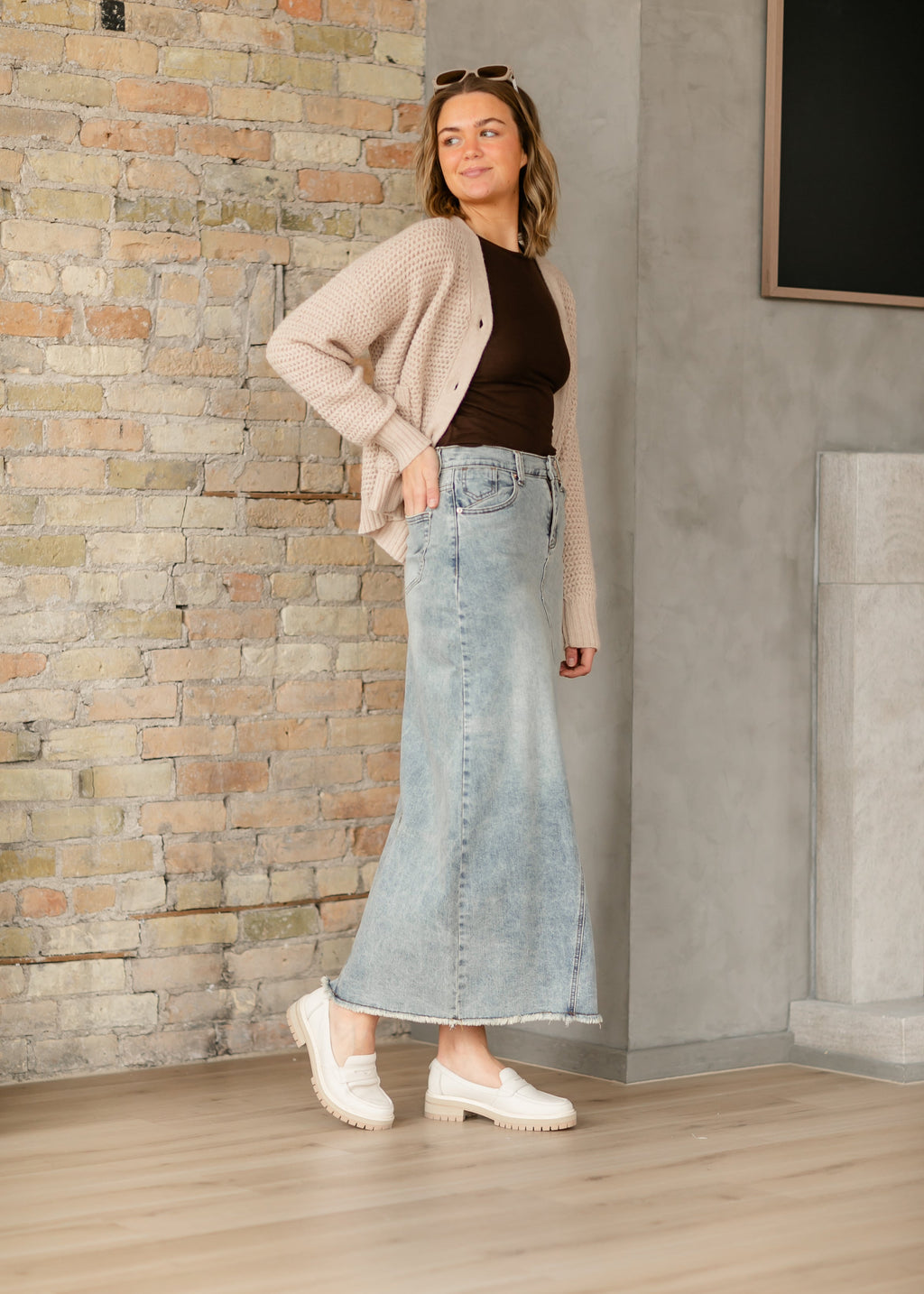 Inherit Co. Piper A-line Long Denim Maxi Skirt - FINAL SALE — lifestyle context