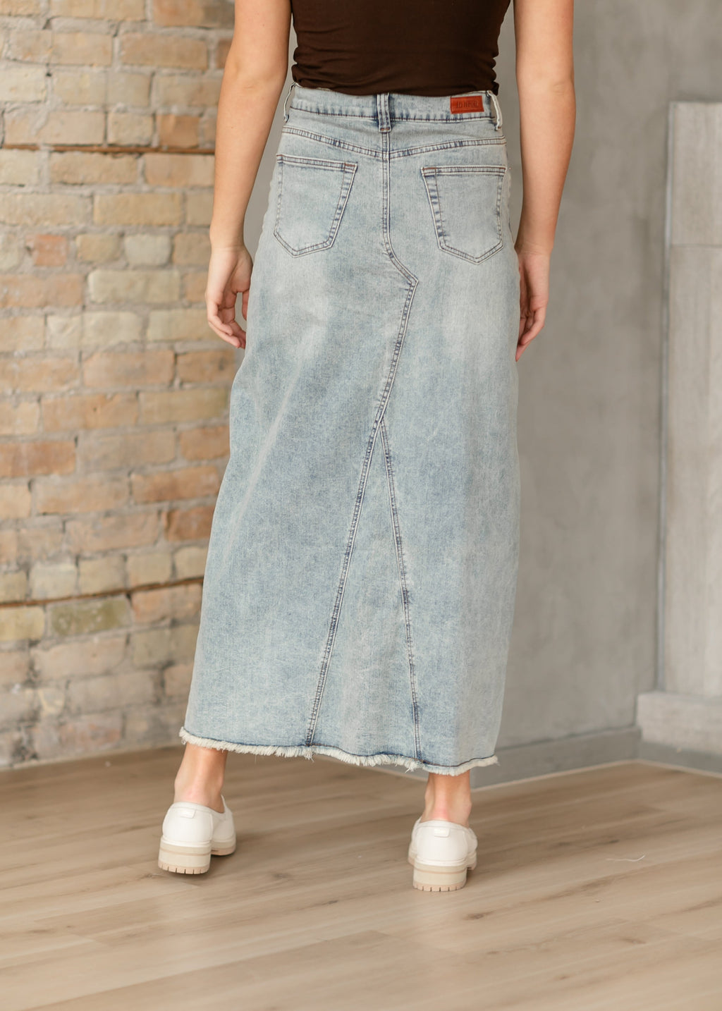 Inherit Co. Piper A-line Long Denim Maxi Skirt - FINAL SALE — detail close-up