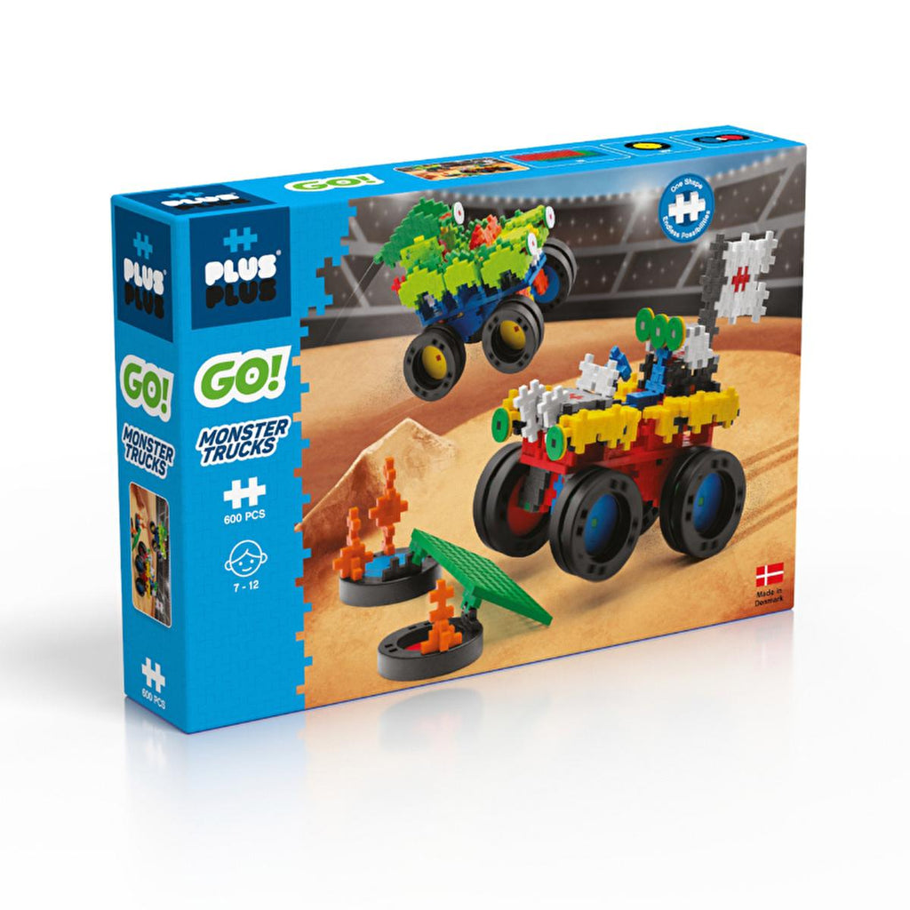Plus Plus Go Monster Trucks 600 Piece Construction Toy Set - Enhances Creativity & Fine Motor Skills for Kids
