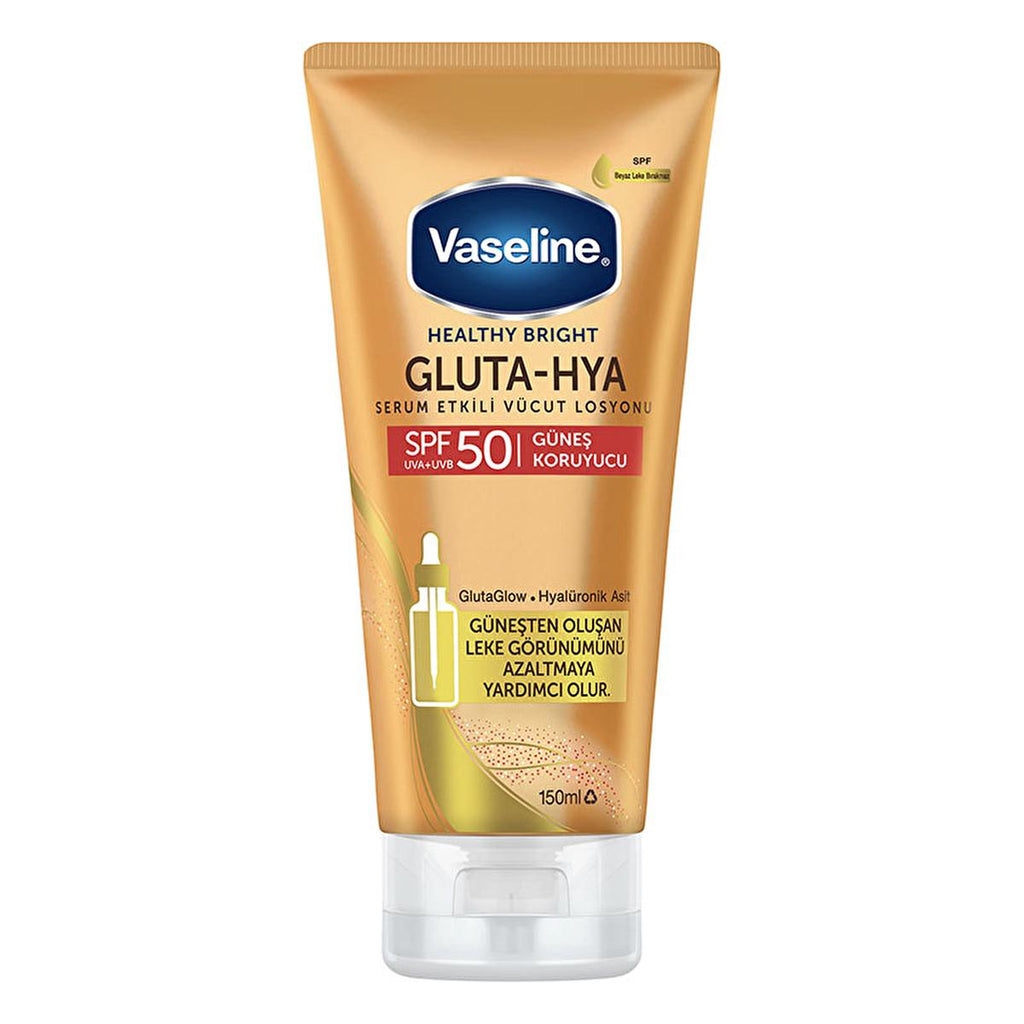 Vaseline Gluta-Hya SPF 50 Sunscreen Body Lotion: UVA/UVB Protection, Hydrating Hyaluronic Acid, Reduces Sunspots, Non-Greasy Formula