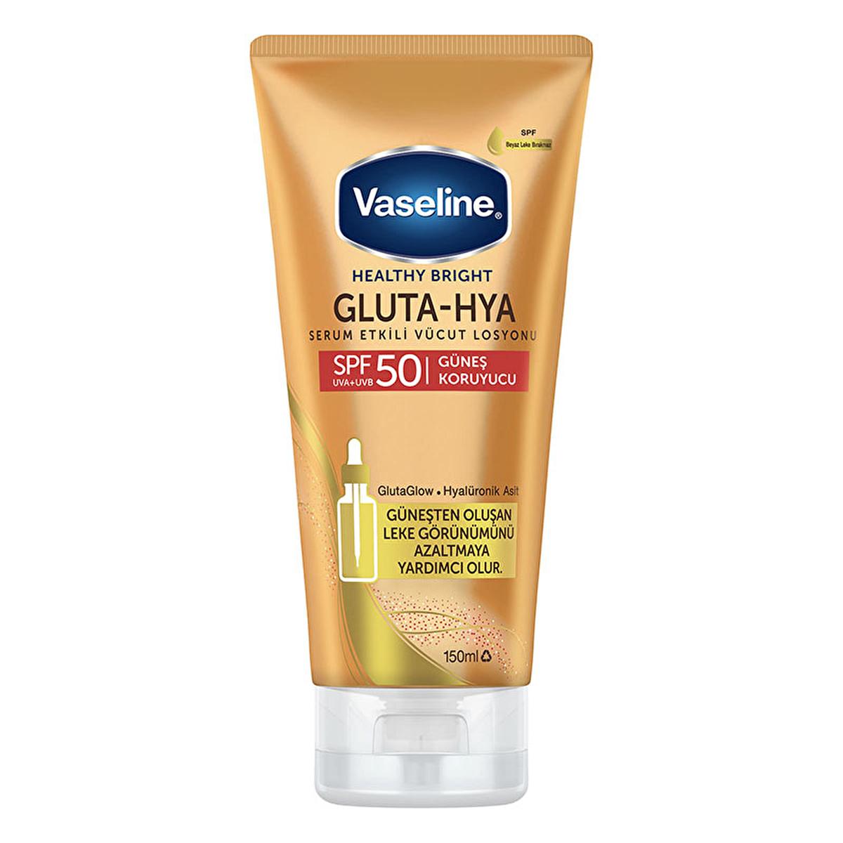 Vaseline Gluta-Hya SPF 50 Sunscreen Body Lotion: UVA/UVB Protection, Hydrating Hyaluronic Acid, Reduces Sunspots, Non-Greasy Formula