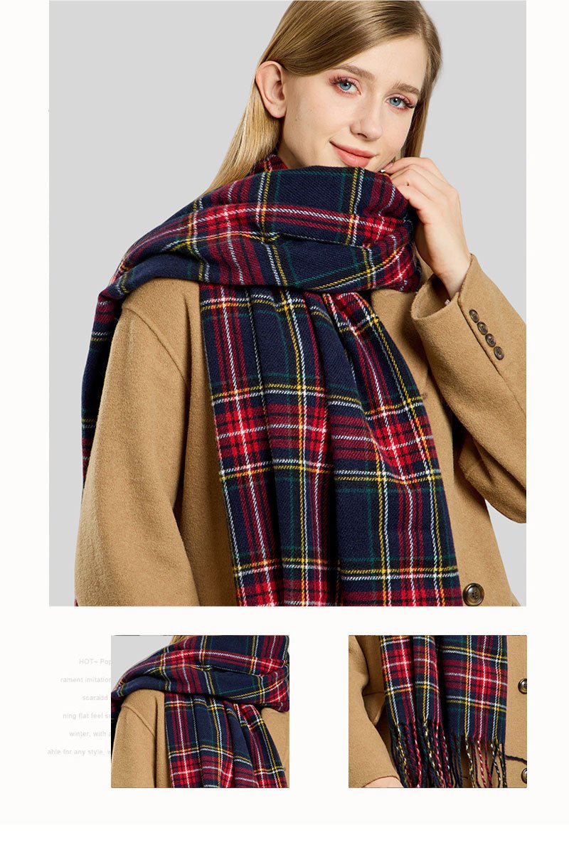 Mariam's Collection Plaid Fringe Scarf Faux Wool Warm Winter Fashion Accessory (MAC332) — detail shot 9