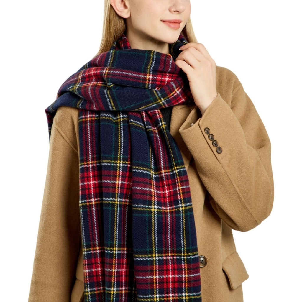 Mariam's Collection Plaid Fringe Scarf Faux Wool Warm Winter Fashion Accessory (MAC332) — main product shot