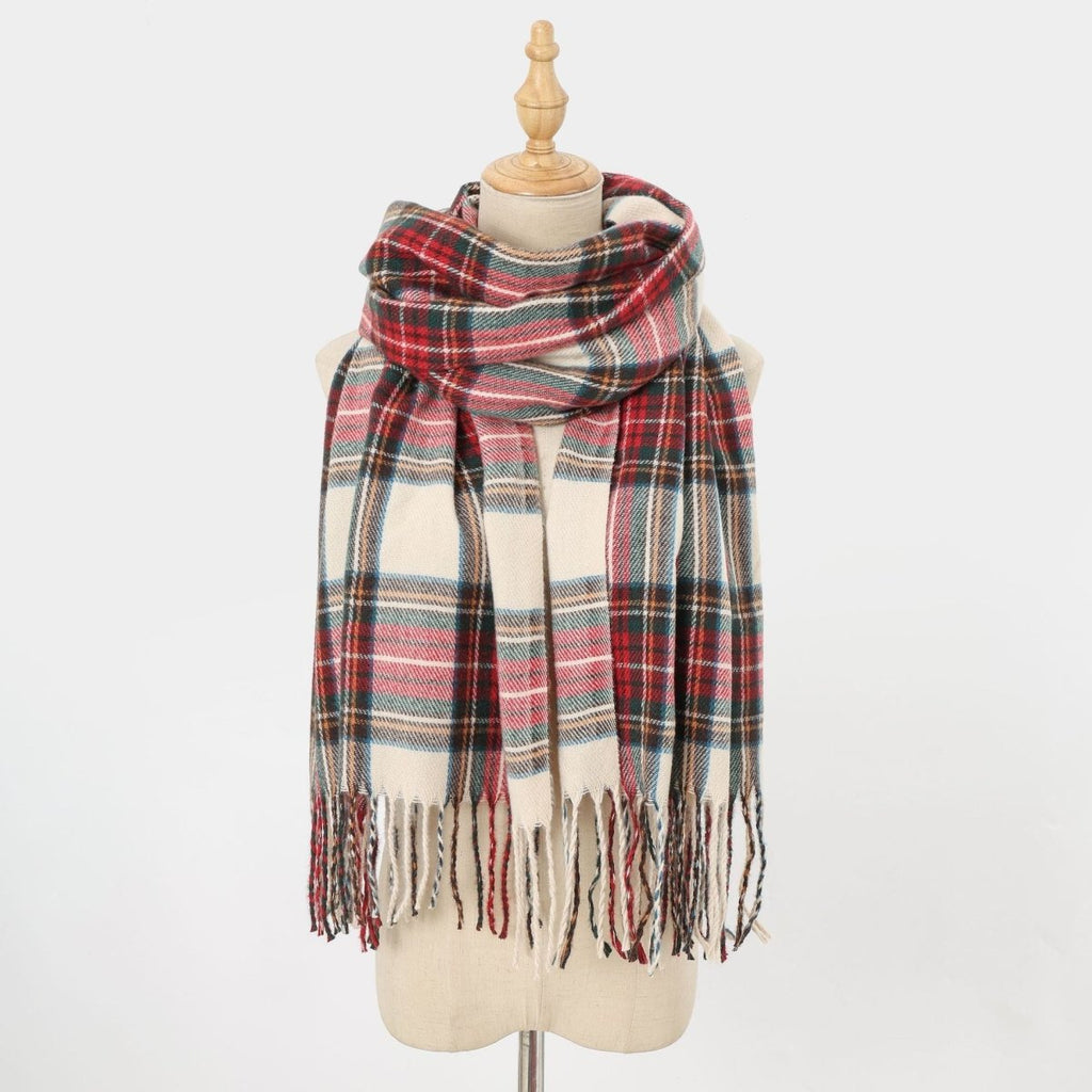 Mariam's Collection Plaid Fringe Scarf Faux Wool Warm Winter Fashion Accessory (MAC332) — detail shot 6