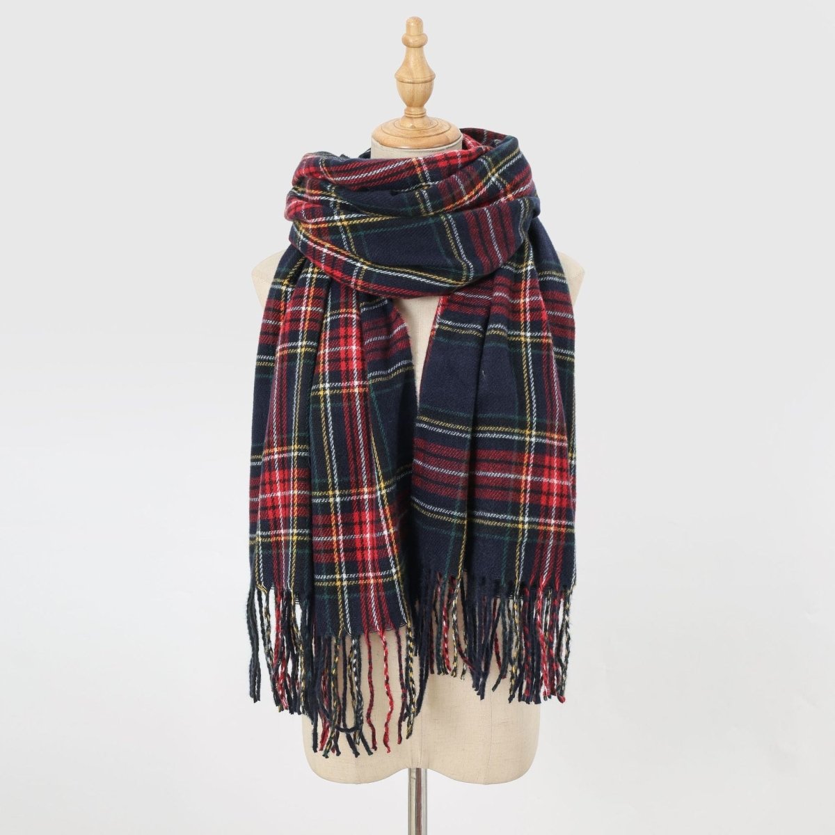 Mariam's Collection Plaid Fringe Scarf Faux Wool Warm Winter Fashion Accessory (MAC332) — detail shot 8