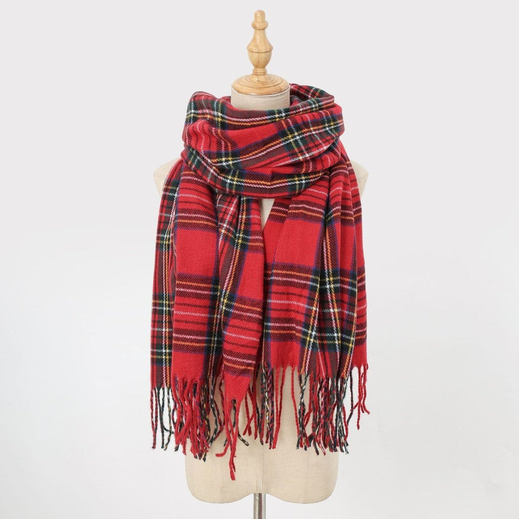 Mariam's Collection Plaid Fringe Scarf Faux Wool Warm Winter Fashion Accessory (MAC332) — detail shot 7
