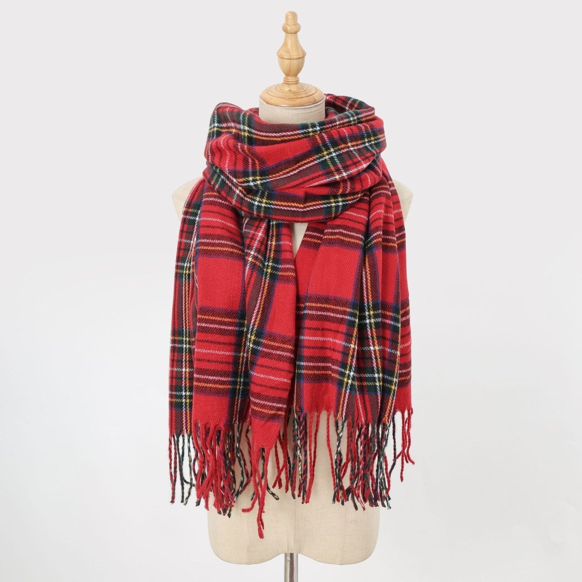 Mariam's Collection Plaid Fringe Scarf Faux Wool Warm Winter Fashion Accessory (MAC332) — detail shot 7