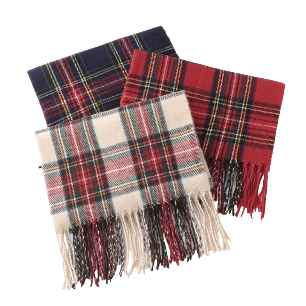 Mariam's Collection Plaid Fringe Scarf Faux Wool Warm Winter Fashion Accessory (MAC332) — lifestyle worn / used context