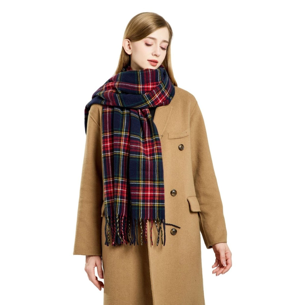 Mariam's Collection Plaid Fringe Scarf Faux Wool Warm Winter Fashion Accessory (MAC332) — construction detail