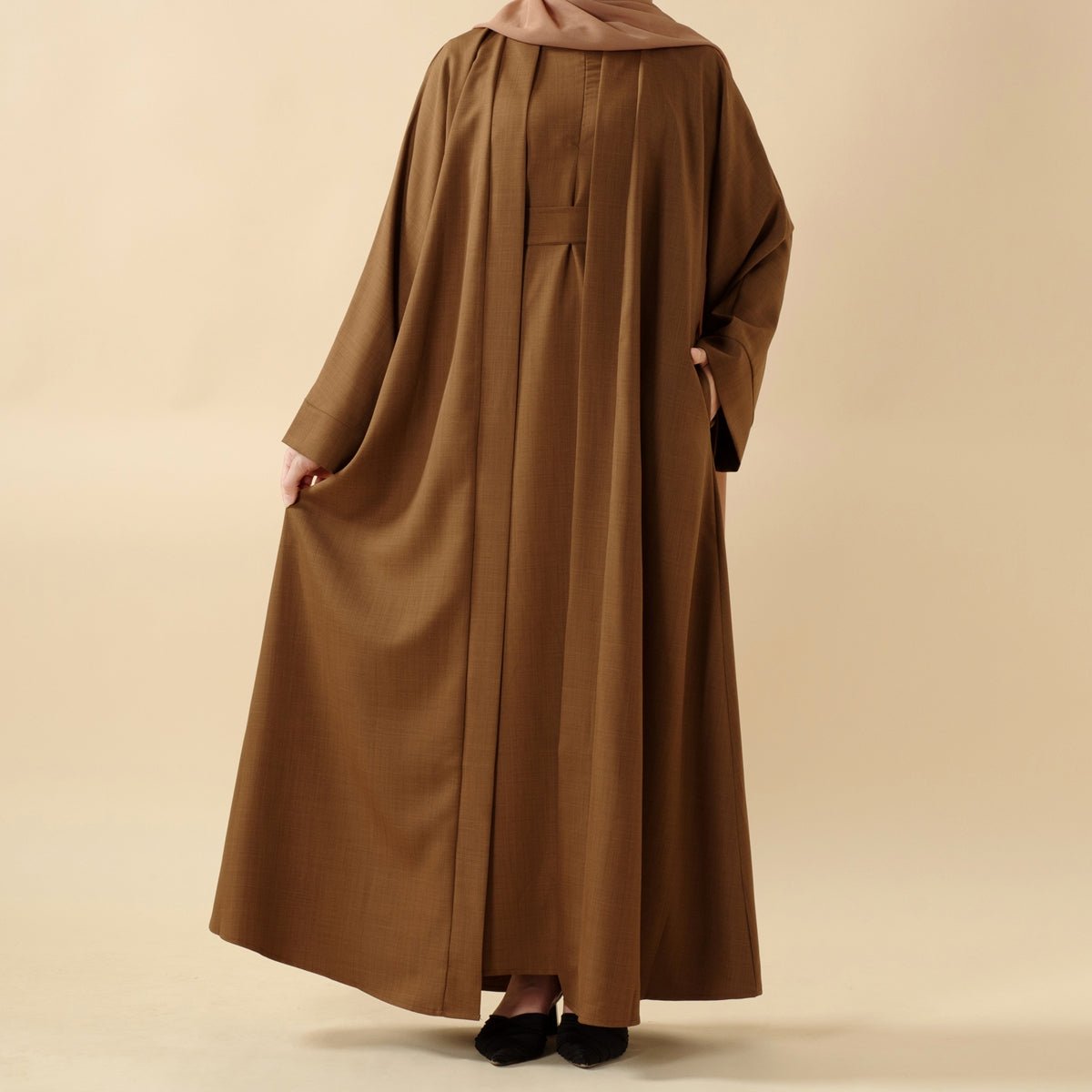 Mariam's Collection Mariam's Collection Plain Linen Abaya 3-Piece Set (MOA016) — construction detail