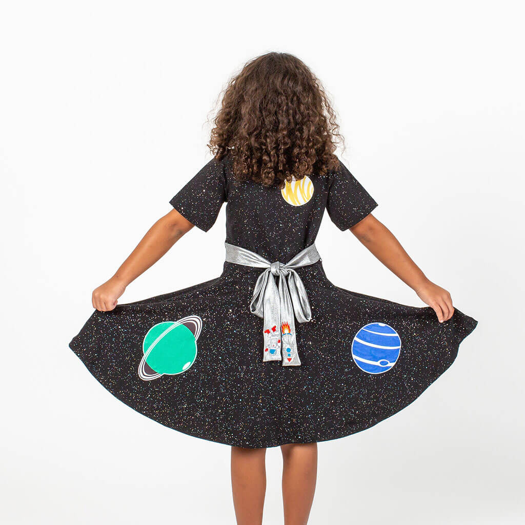 Princess Awesome & Boy Wonder Solar System Busy Dress — construction detail