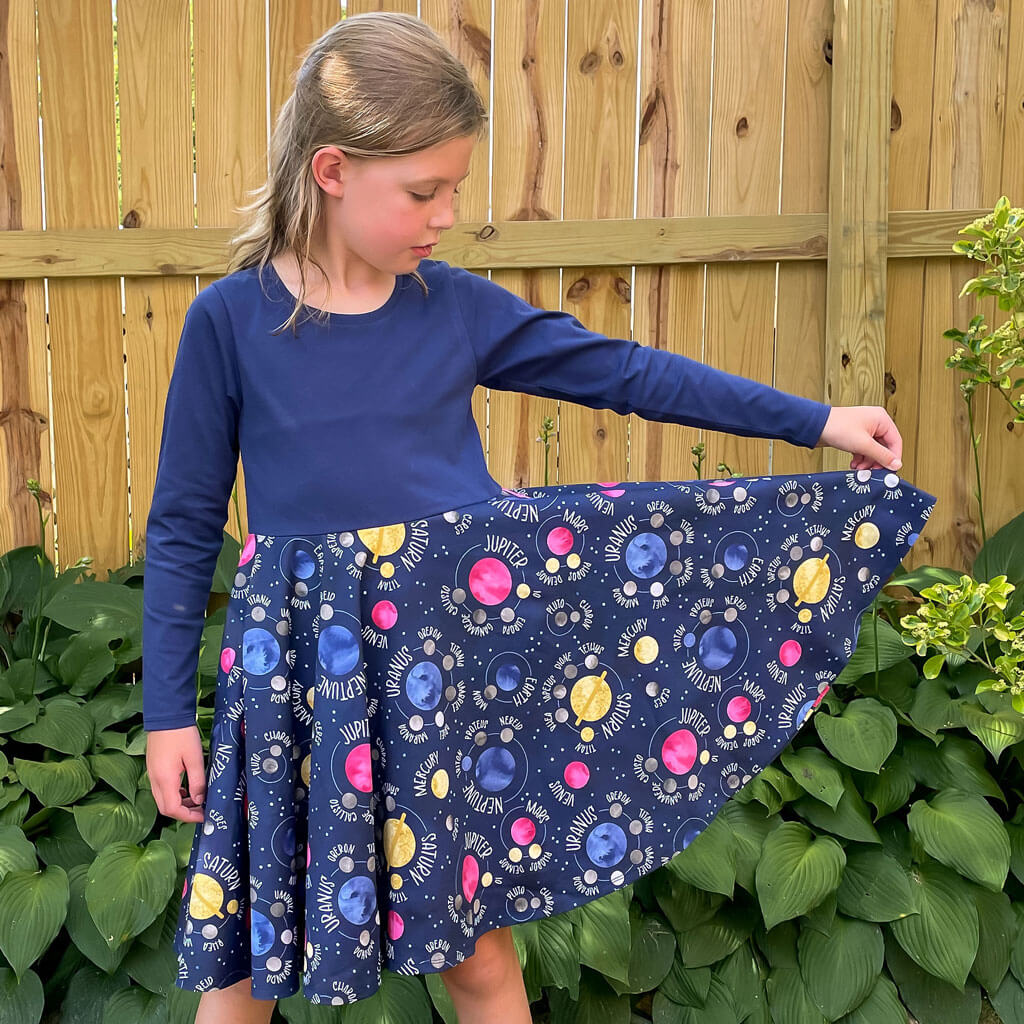 Princess Awesome & Boy Wonder "Night Lights" Planets and Moons Super Twirler Dress with Pockets — main product shot