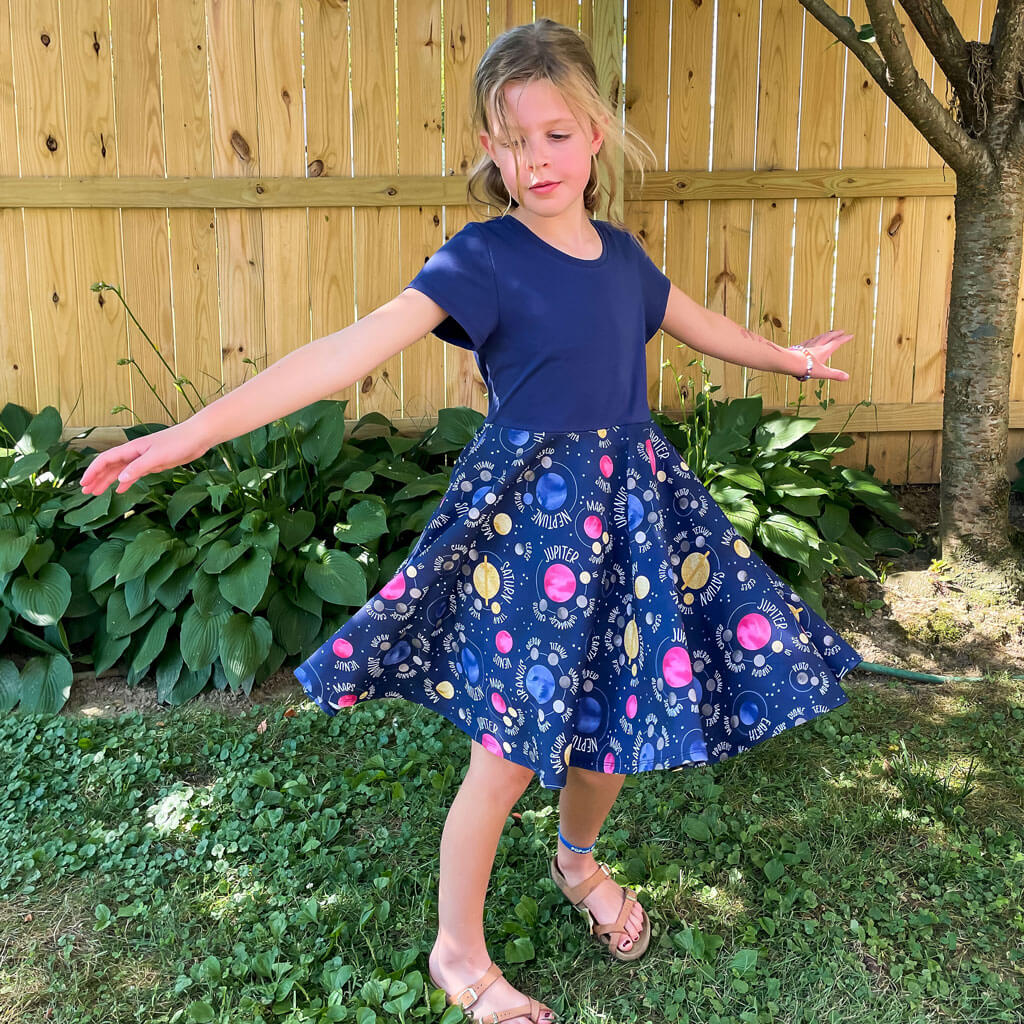 Princess Awesome & Boy Wonder "Night Lights" Planets and Moons Super Twirler Dress with Pockets — construction detail