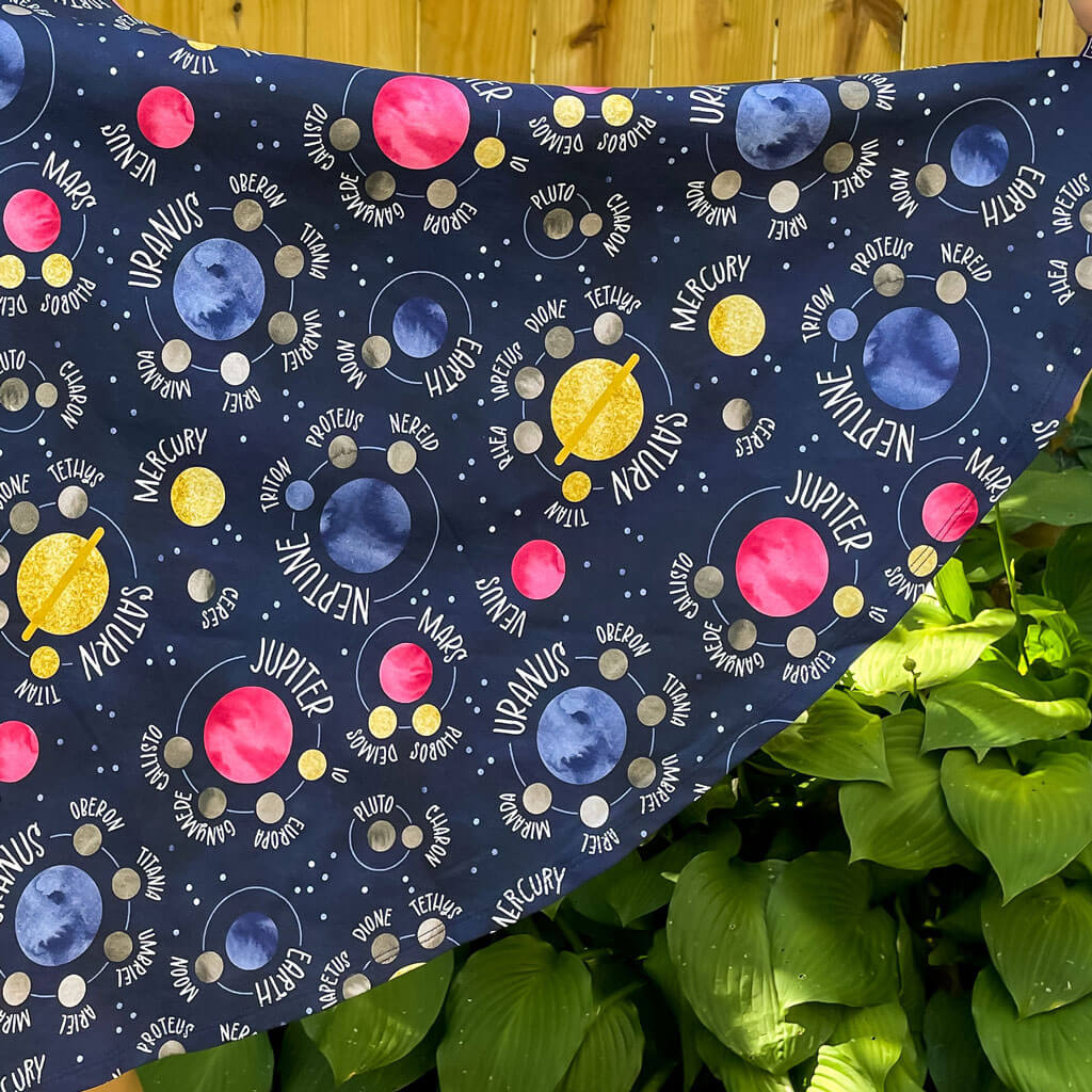 Princess Awesome & Boy Wonder Adult "Night Lights" Planets and Moons Super Twirler Dress with Pockets — construction detail