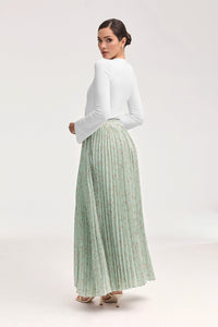 Pleated Floral Maxi Skirt - Sage Clothing Veiled 