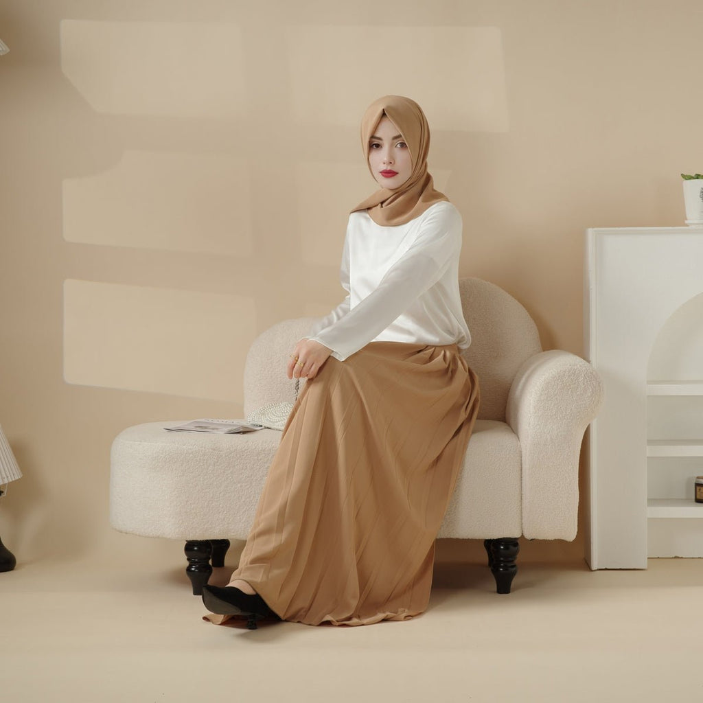 Mariam's Collection Pleated Overskirt, Wide-Cut Pants & Matching Hijab Set (MS025) — lifestyle worn / used context