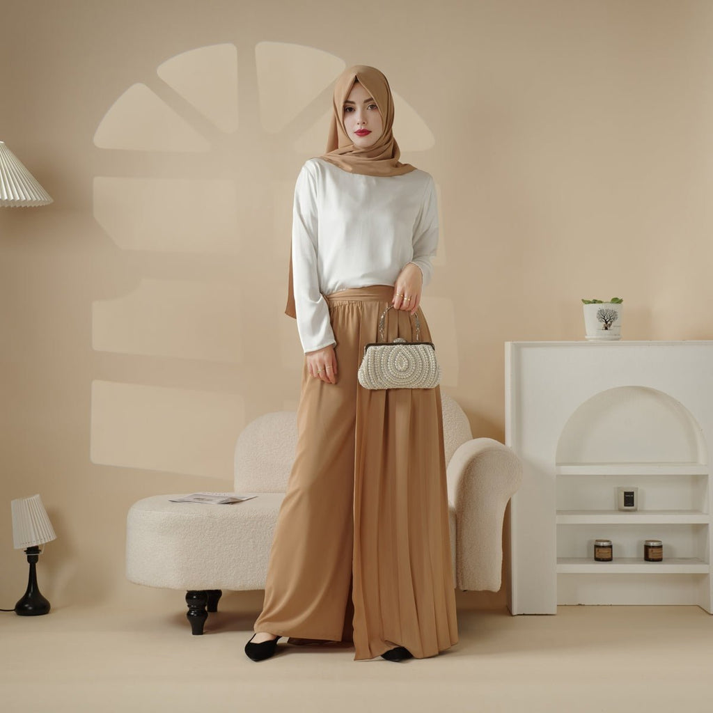 Mariam's Collection Pleated Overskirt, Wide-Cut Pants & Matching Hijab Set (MS025) — main product shot
