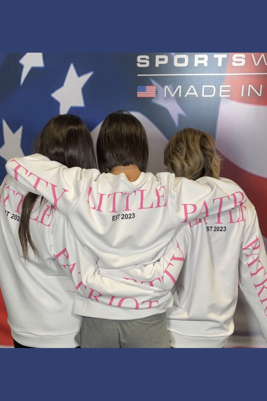 Pretty Little Patriot Pretty Little Patriot Sweatshirt — Pretty Little Patriot branding close-up