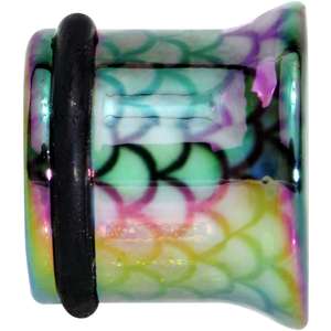 BodyCandy Rainbow Acrylic Magical Mermaid Single Flare Plug Set 4mm to 12mm — detail close-up