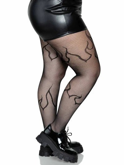 Plus Size Flame Net Tights