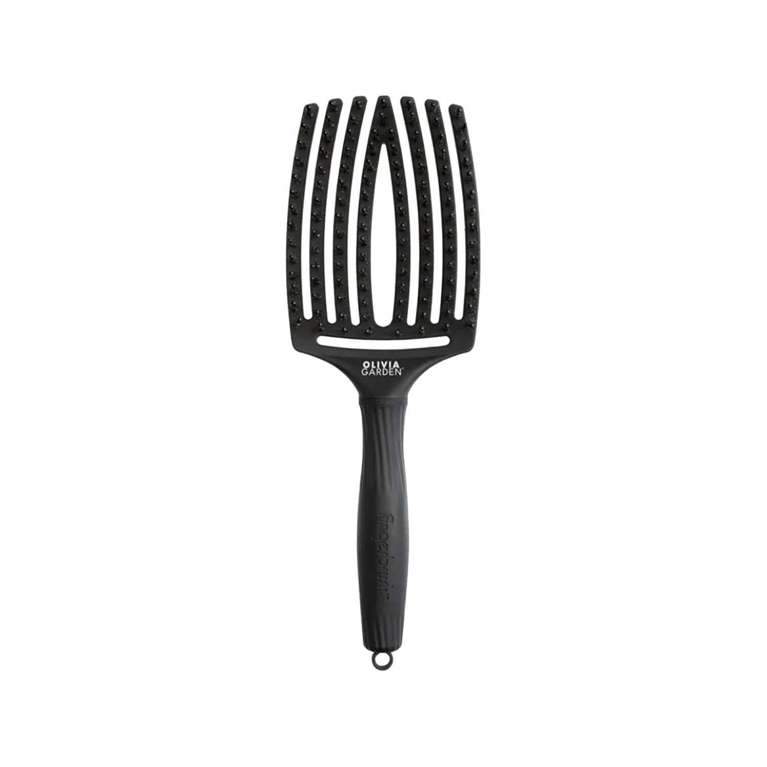 Olivia Garden Fingerbrush Care Iconic Boar Nylon Full Black L - Gentle & Effective Oral Care for Sensitive Teeth & Gums