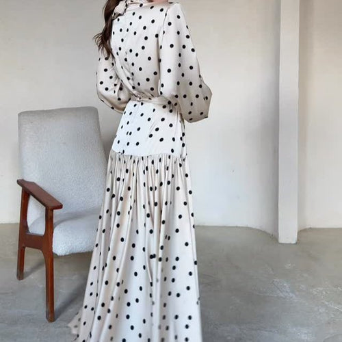 Polka Dot Satin Maxi Dress(MS449)