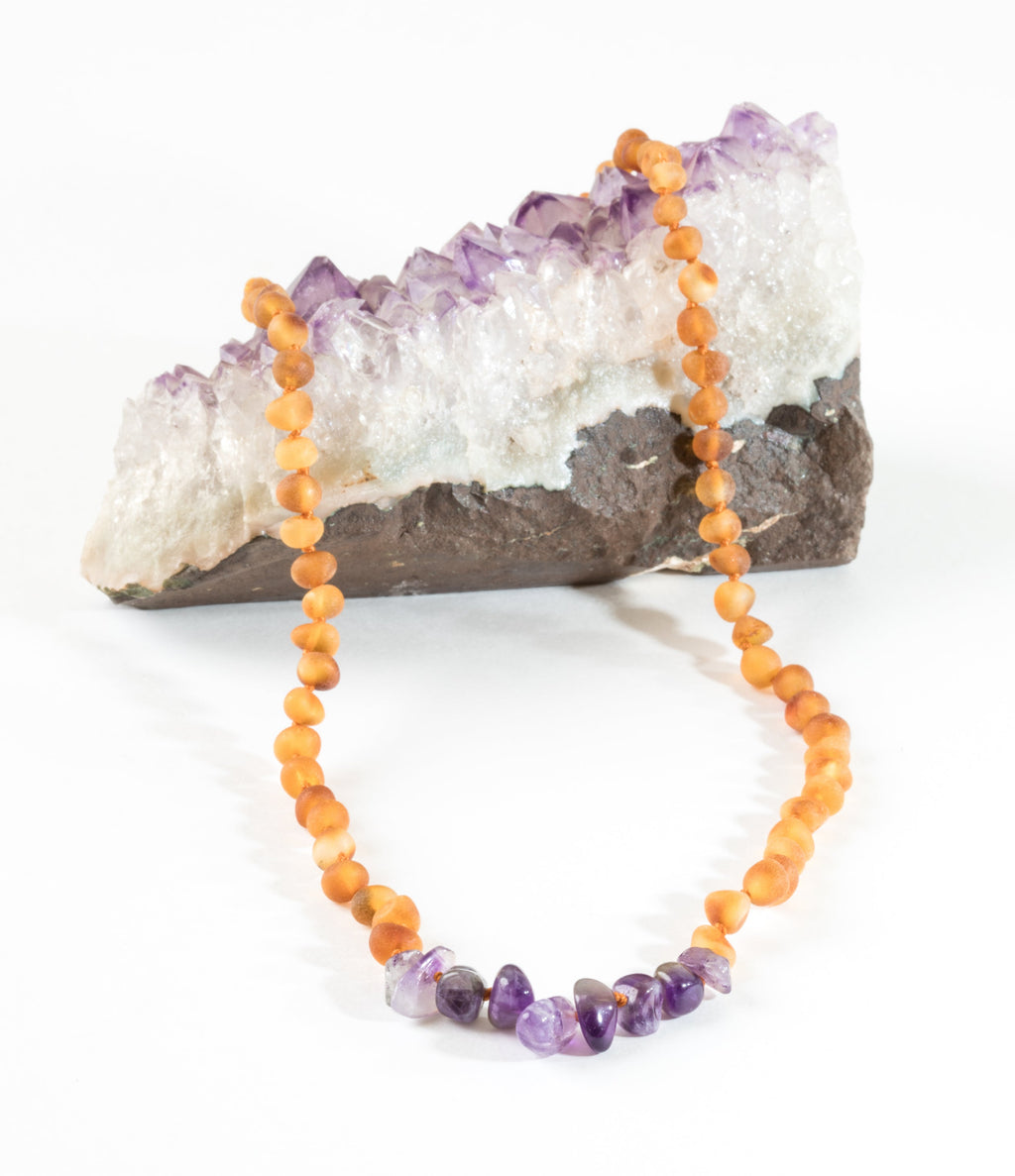 CanyonLeaf Raw Honey Baltic Amber + Raw Amethyst || Necklace — necklace category context