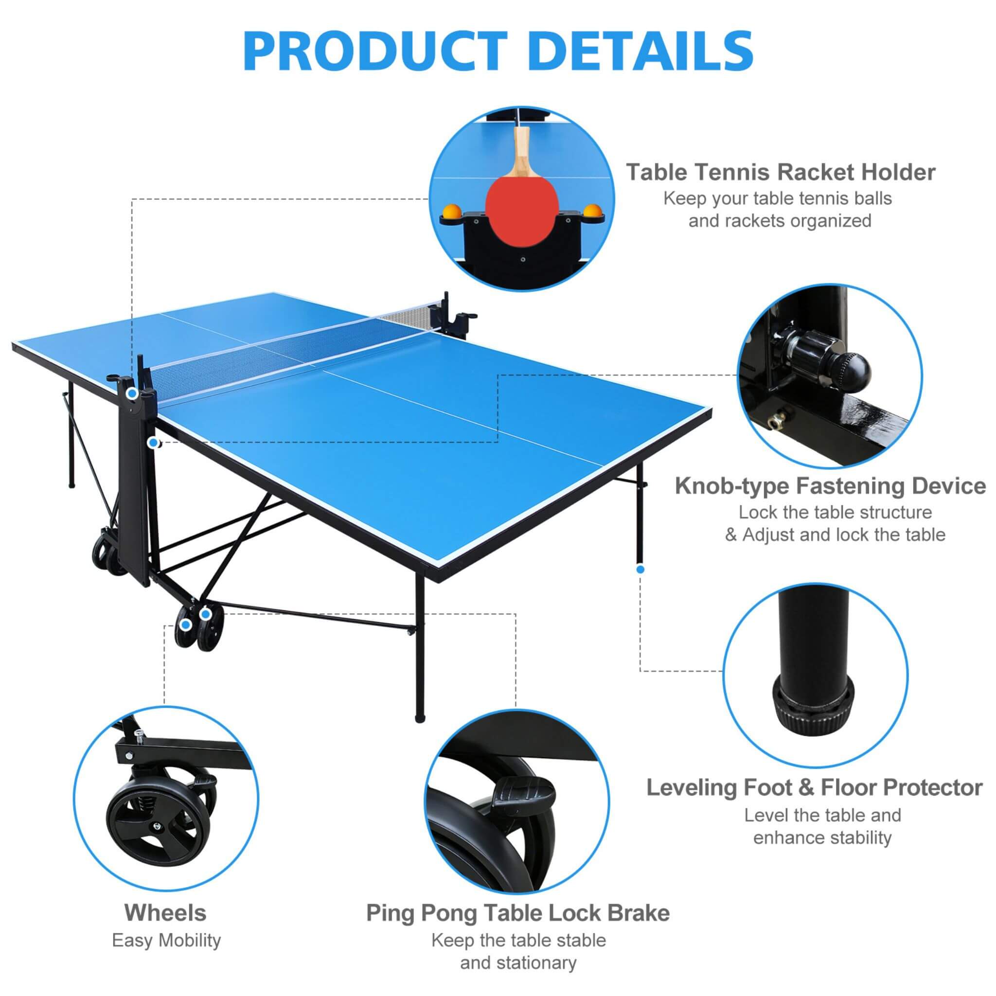 Portable 108-Inch Full-Size Table Tennis Table Set With Net, Paddles And Balls (SAK50384) – SAKSBY WHOLESALE, view 4