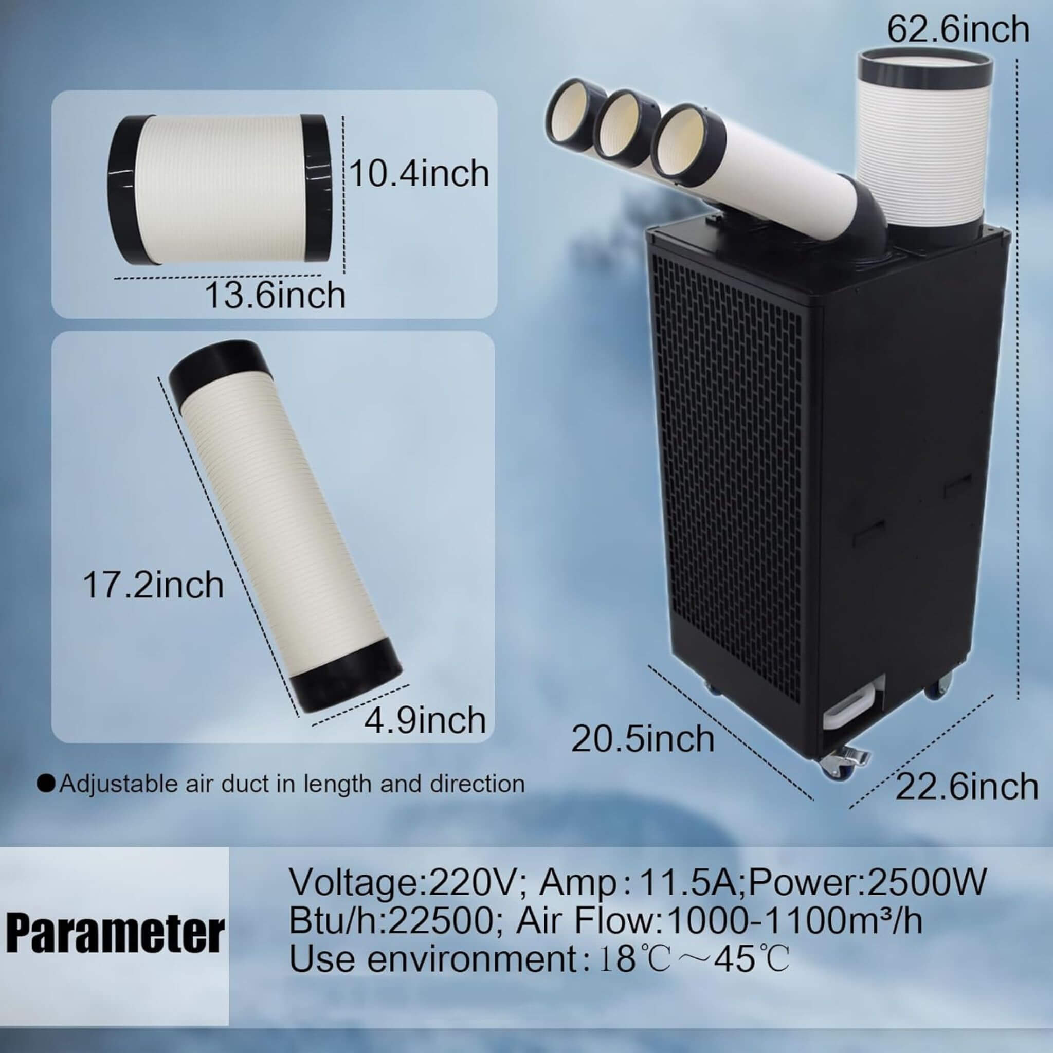 Portable 220V 2.5KW Outdoor 22K BTU Industrial Spot Cooling Air Conditioner (SAK42058) – SAKSBY WHOLESALE, view 12