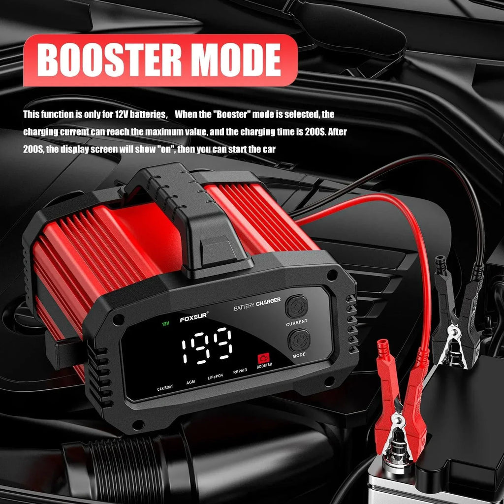 Brand Name Portable Smart Car Battery Charger - 25A/15A for 12V-24V Batteries, Pulse Repair, AGM, GEL, LiFePo4