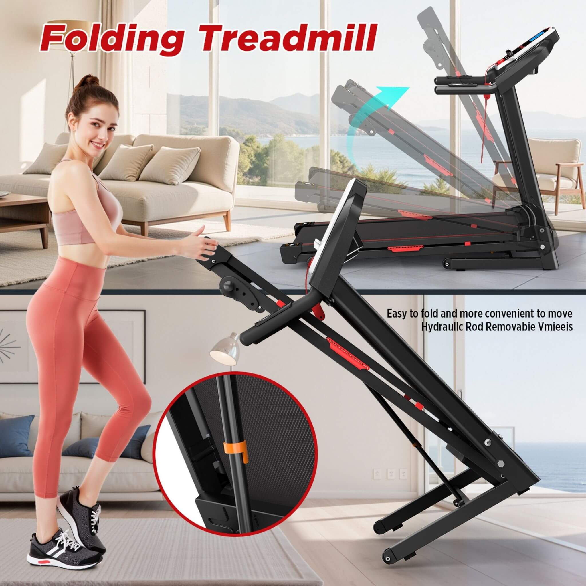 Rovix Portable 3.5HP Space Saving Folding Treadmill W/ Incline & 12 Preset Programs (SAK29735) – SAKSBY WHOLESALE, view 2