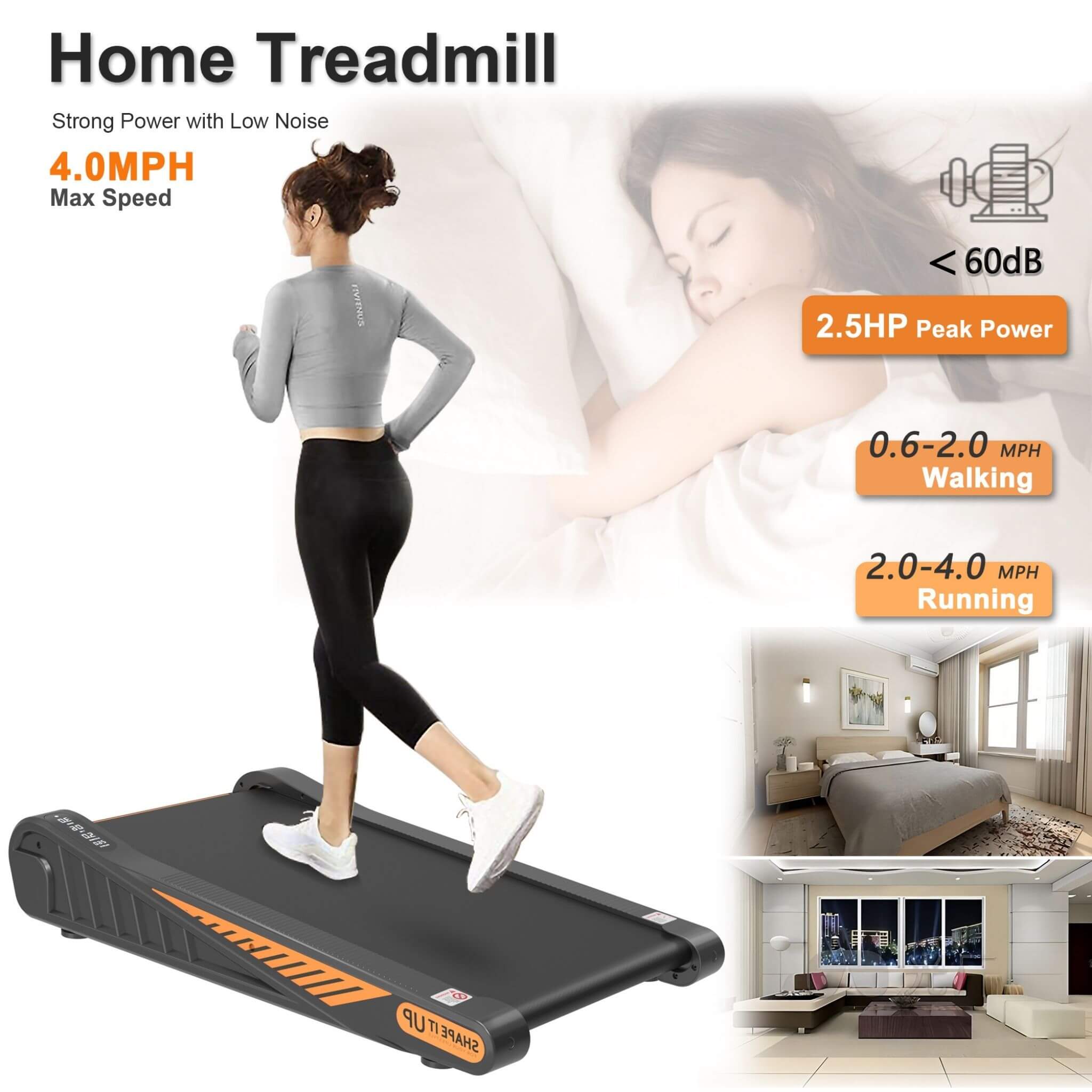 Rovix Portable Compact 2HP Under Desk Treadmill With Safety Key And Wheels for Home And Office Workouts (SAK72810) – SAKSBY W