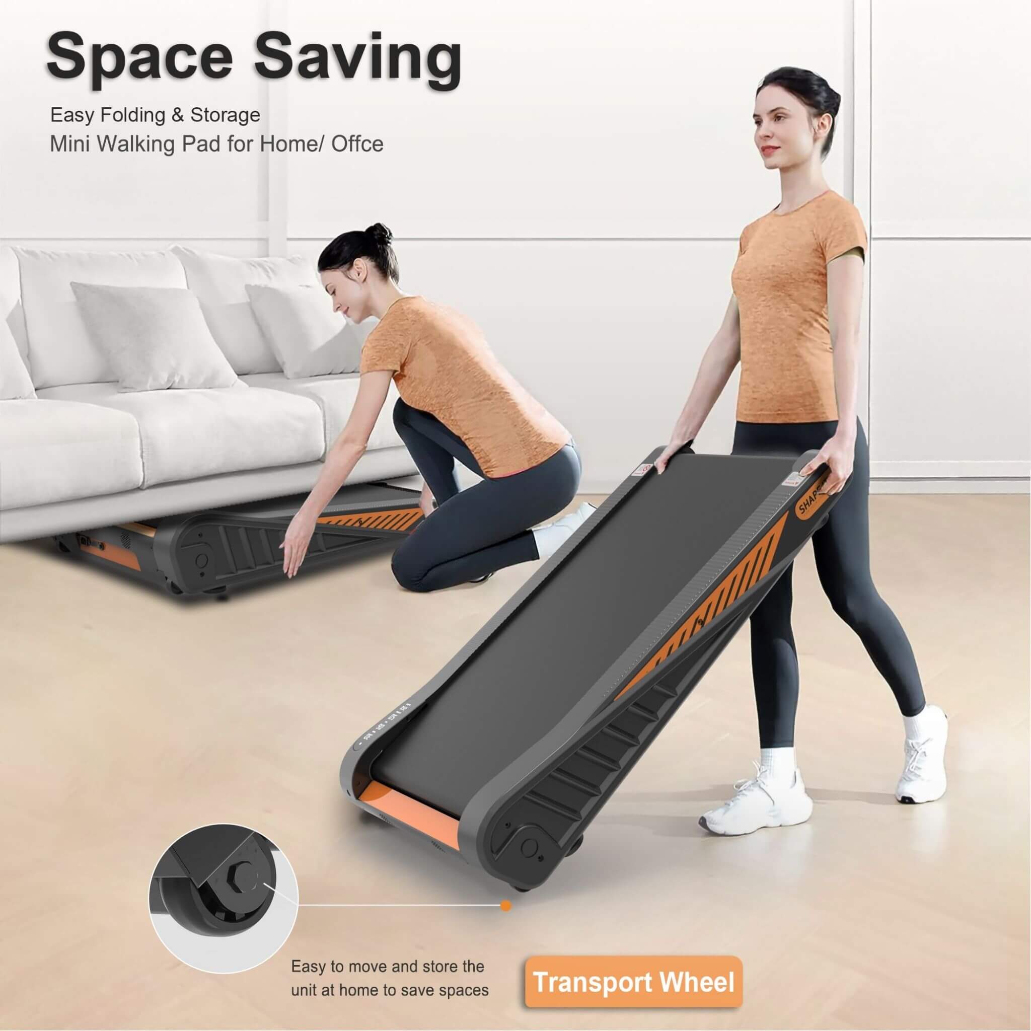 Rovix Portable Compact 2HP Under Desk Treadmill With Safety Key And Wheels for Home And Office Workouts (SAK72810) – SAKSBY W